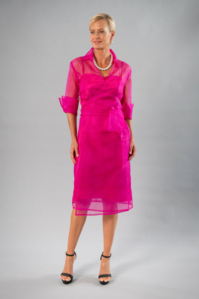 Cocktail Organza Wrap Dress - Fuchsia Pink for the Mother of the Bride / Groom