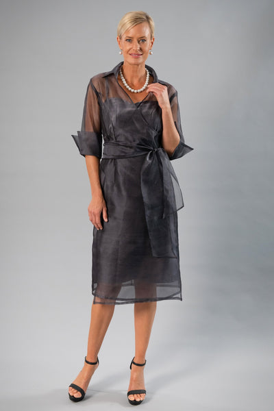 Cocktail Organza Wrap Dress - Gunmetal for the Mother of the Bride / Groom
