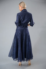 Navy blue pure silk ankle length skirt with matching Navy pure silk shirt with sleeves for the modern and elegant mother of the bride/ groom 