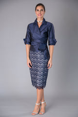Lace Pencil Skirt - Navy + Silver for the Mother of the Bride / Groom