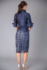 Lace Pencil Skirt - Navy + Silver for the Mother of the Bride / Groom