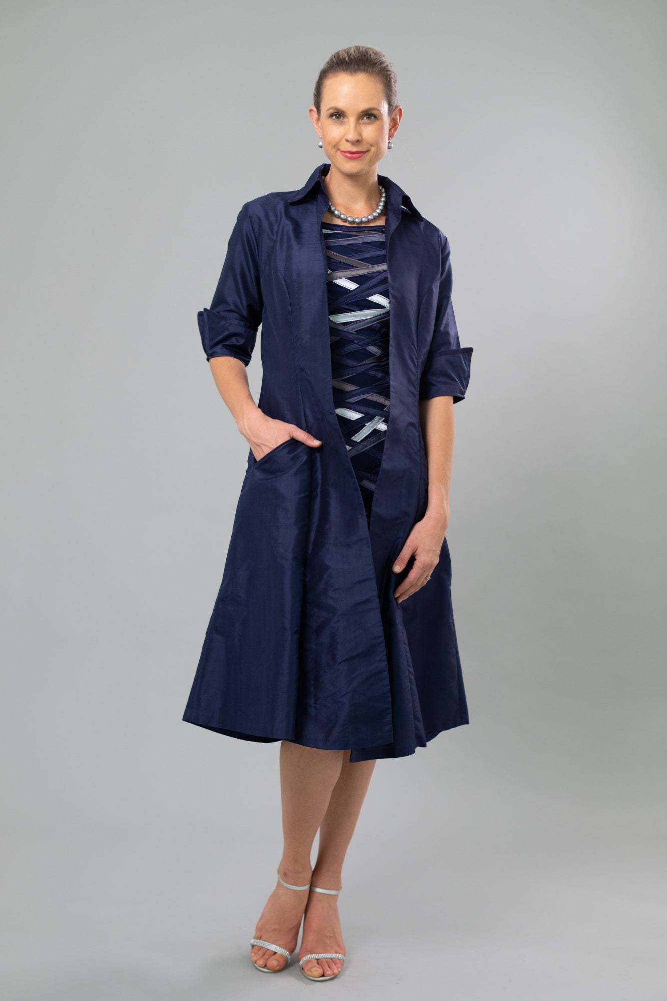 rof Blue US Silk Coat - Navy - Summer & Bride Dresses Groom Living the | Living Mothe Silk