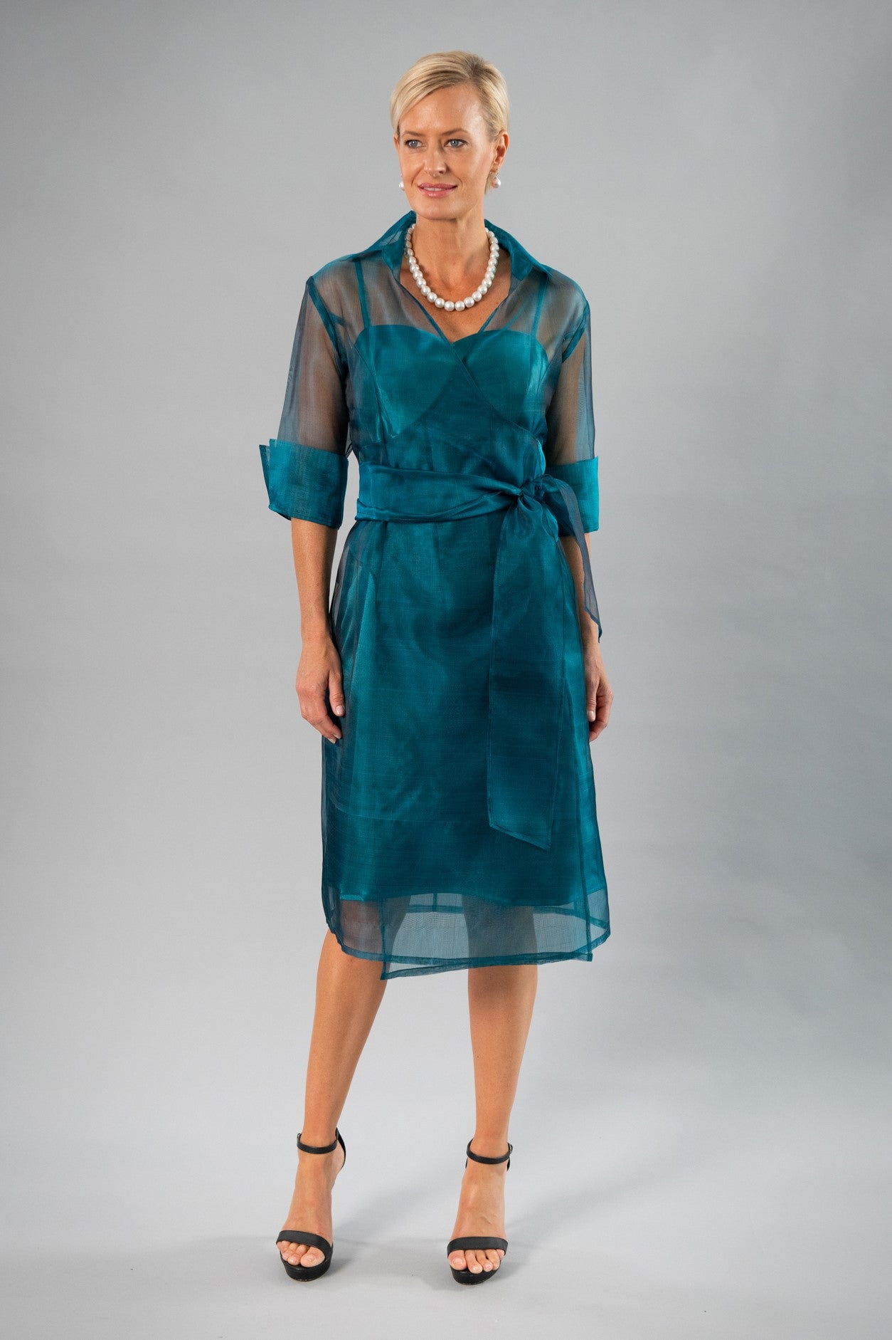 Cocktail Organza Wrap Dress - Teal for the Mother of the Bride / Groom