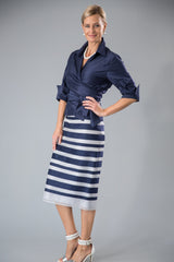 Navy blue and silver pure silk two piece outfit for the modern and elegant mother of the bride/ groom 
