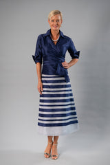 Zambi Tea Length Skirt - Navy + Silver for the Mother of the Bride / Groom