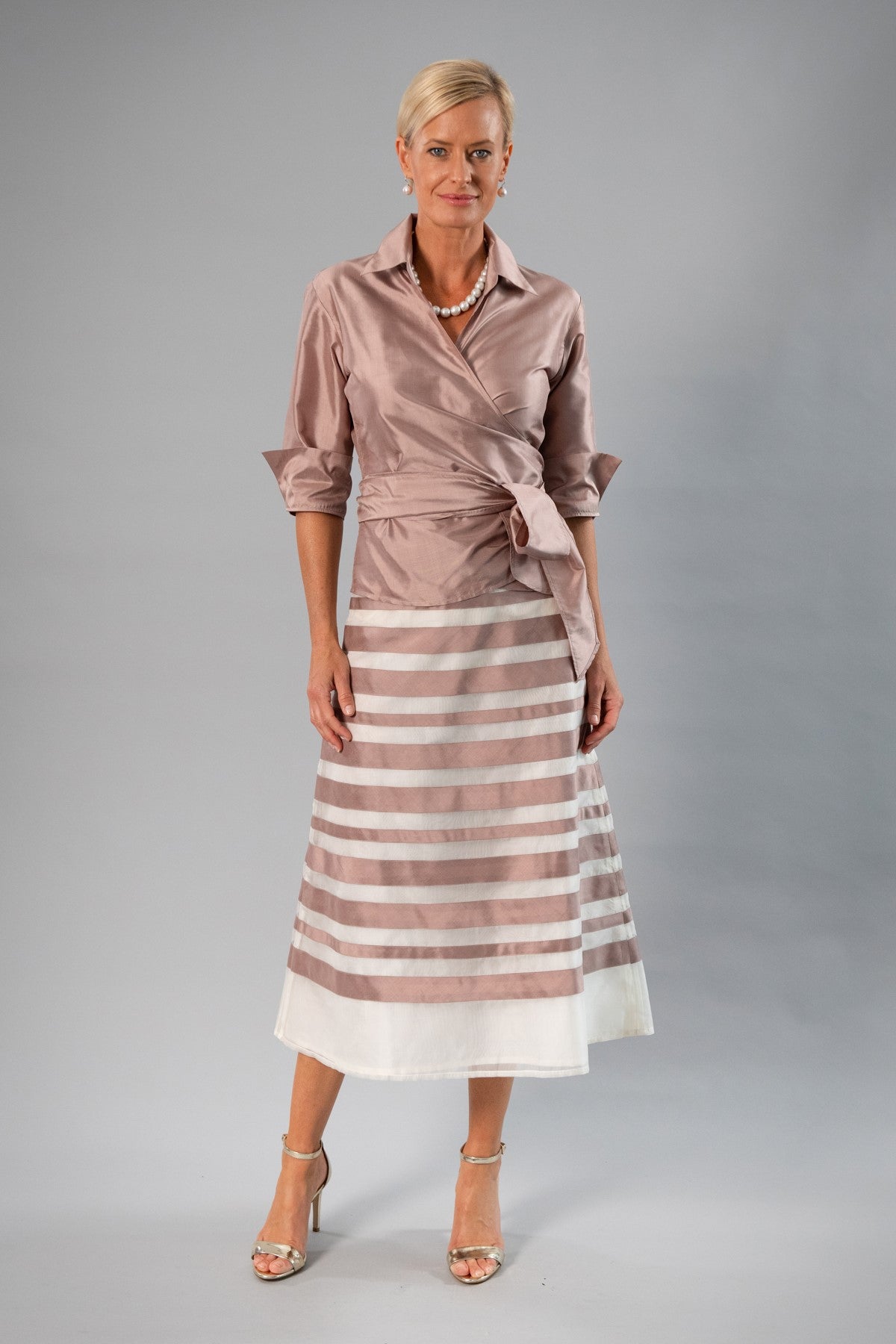 Zambi Tea Length Skirt - Coffee + Ivory for the Mother of the Bride / Groom
