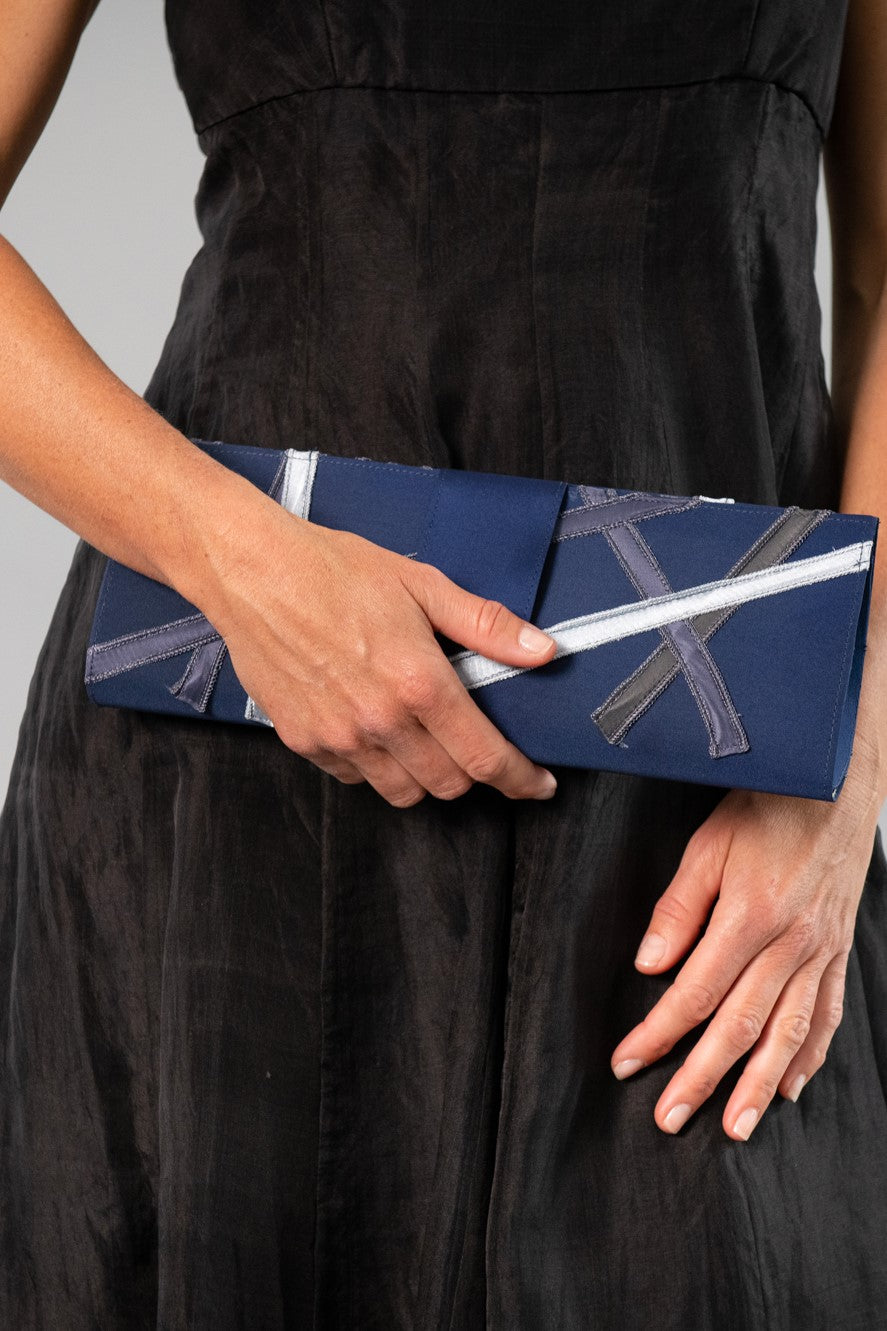 Ribbon Clutch - Navy and Silver