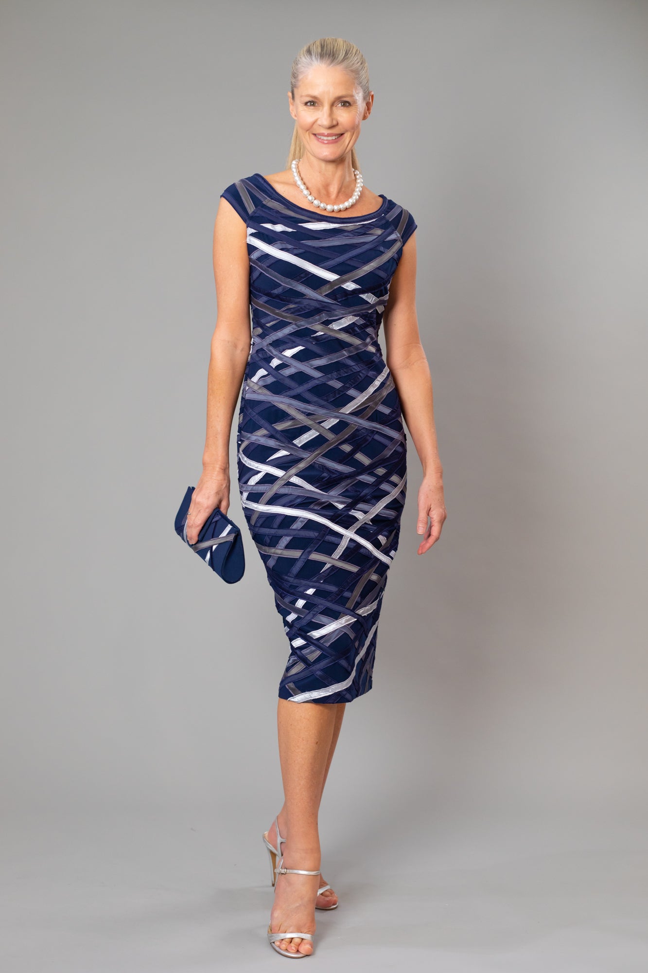 Living Silk US - Ribbon Dress Navy & Silver - Mother of Bride & Groom  Dresses