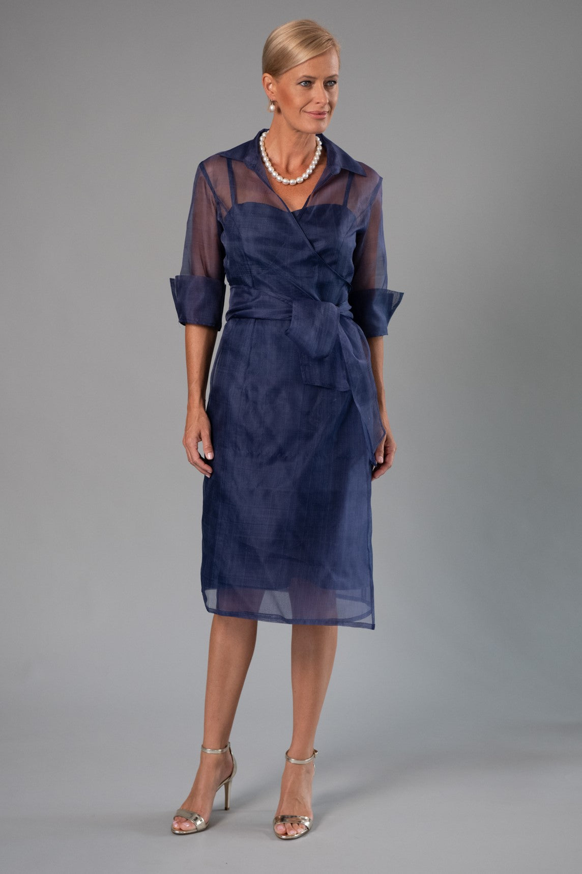 Cocktail Organza Wrap Dress - Navy for the Mother of the Bride / Groom
