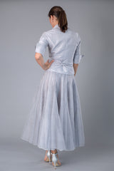 Silver pure silk long skirt with matching Silver pure silk shirt with sleeves for the modern and elegant mother of the bride/ groom 