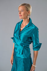 Teal long pure silk two piece outfit for the modern and elegant mother of the bride/ groom 