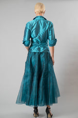 Teal long skirt and Teal pure silk Shirt with Sleeves for the modern and elegant mother of the bride/ groom 
