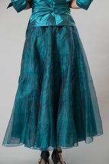 Teal long skirt and Teal pure silk Shirt with Sleeves for the modern and elegant mother of the bride/ groom 