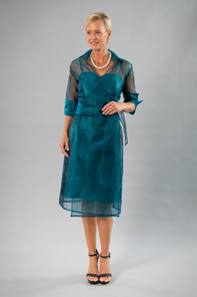 Living Silk US - Cocktail Organza Wrap Dress - Teal - Mother of the ...